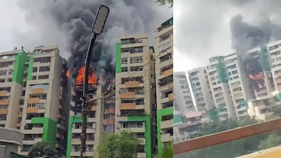 Ghaziabad Fire News: Massive fire breaks out in Indirapuram's high-rise society, smoke terrifies residents, rescue operation underway