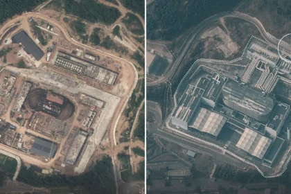 China Nuclear Missile Silo: Satellite image of China’s desert nuclear missile silo construction site.