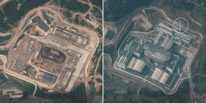 China Nuclear Missile Silo: Satellite image of China’s desert nuclear missile silo construction site.