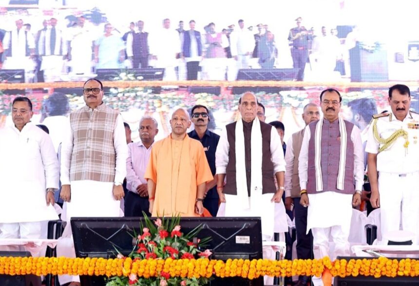 Rajnath Singh Navy Shaurya Vatika :Rajnath Singh inaugurates Navy Shaurya Vatika in Lucknow with INS Gomati display.