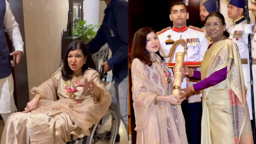 Alka Yagnik Hearing Loss: Alka Yagnik receiving Padma Bhushan while battling hearing loss condition