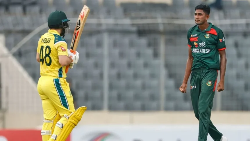 Bangladesh vs Australia ODI: Nahid Rana celebrates a wicket during the match in Mirpur as Bangladesh records victory over Australia after 21 years.