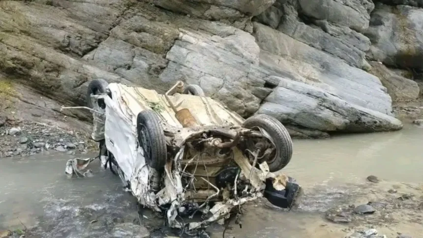 Rescue teams at the Chamba Car Accident site after an Alto car fell into the Baira Siul River, killing four people in Himachal Pradesh