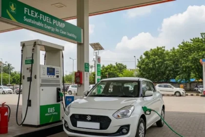 E85 fuel launch ethanol-blended fuel being introduced at an Indian fuel station as a cleaner and more affordable alternative