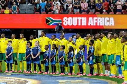 South Africa FIFA World Cup 2026: South Africa players celebrate a historic 1-0 victory over South Korea during the South Africa FIFA World Cup 2026 group stage match.