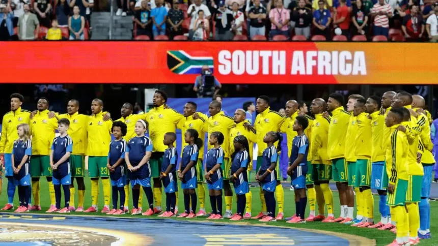 South Africa FIFA World Cup 2026: South Africa players celebrate a historic 1-0 victory over South Korea during the South Africa FIFA World Cup 2026 group stage match.