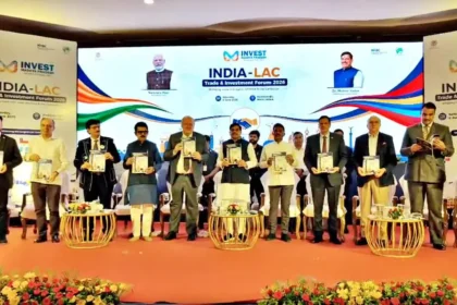 Foreign Investment in Madhya Pradesh: Chief Minister Mohan Yadav addressing investors at the India-Latin America Business and Investment Forum in Indore, highlighting foreign investment opportunities in Madhya Pradesh.