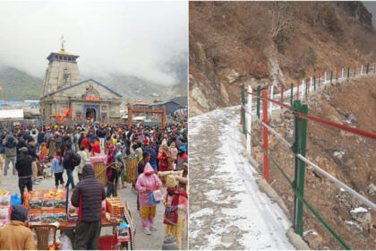 Kedarnath Yatra Safety Alert: Security personnel and warning barricades placed on the under-construction Bhimbali-Garudchatti route during the Kedarnath Yatra