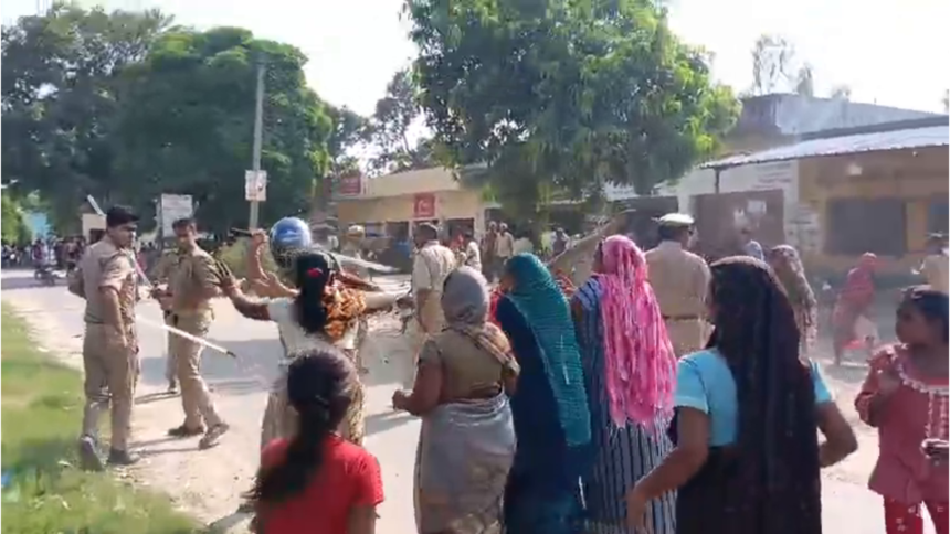 Khutar Police Outpost Protest in Shahjahanpur as villagers and women demonstrate against alleged fake encounter, police deploy force amid rising tension.