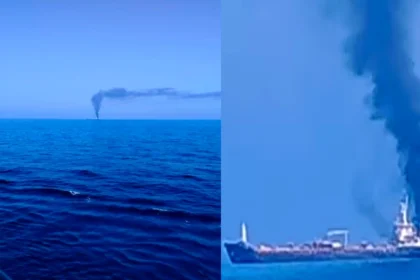 MT Jalveer Attack: Burning MT Jalveer ship near Oman coast after reported maritime attack