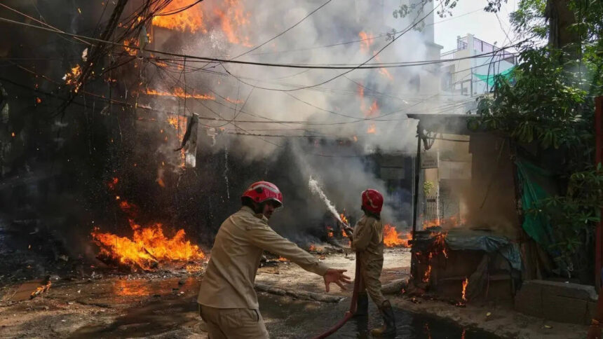 Malviya Nagar Fire Tragedy: Fire accident at a hotel in Malviya Nagar, Delhi, showing emergency response, smoke damage, and rescue operations after a deadly blaze.