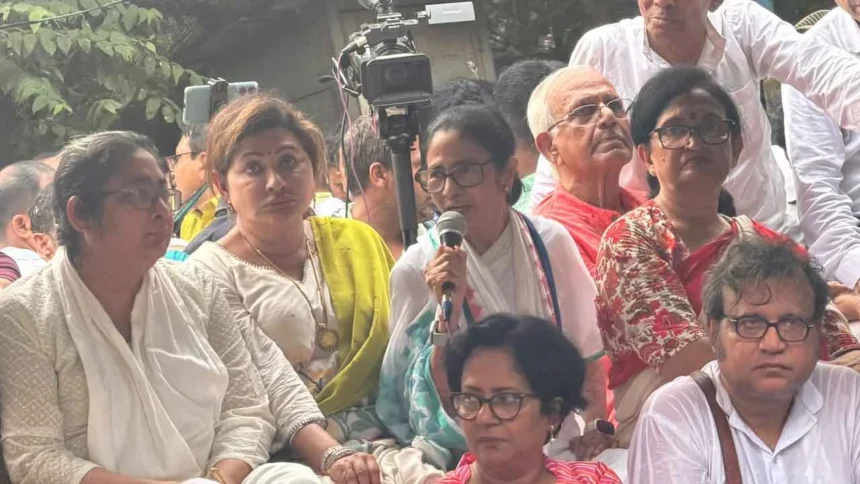 Mamata Banerjee Protest: Mamata Banerjee addressing supporters during a protest rally in Kolkata against BJP