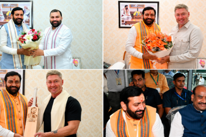 CM Nayab Singh Saini meets Manjinder Singh Sirsa, Michael Clarke, Om Birla and KVIC Chairman Manoj Kumar in Haryana.