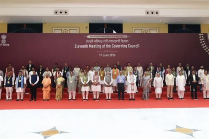 PM Modi 12 Years: PM Narendra Modi at NDA Conclave 2026 in Bharat Mandapam New Delhi celebrating 12 years of leadership