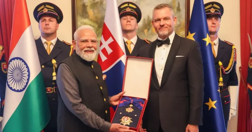 PM Modi Slovakia Highest Honor: PM Narendra Modi receiving Slovakia's highest state honor Order of the White Double Cross First Class in Bratislava
