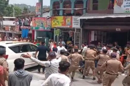 Youth Congress workers showing black flags and protesting during Chief Minister Pushkar Singh Dhami's visit to Almora, Uttarakhand.