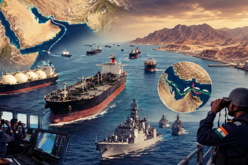 Strait of Hormuz Deal: Indian LNG tanker navigating near the Strait of Hormuz after the US-Iran agreement eased maritime tensions and restored energy supply routes.