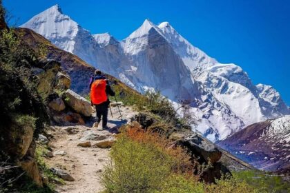 Trekking Routes GPS Mapping: Trekkers hiking on a mountain trail in Uttarakhand as authorities begin GPS mapping of major trekking routes