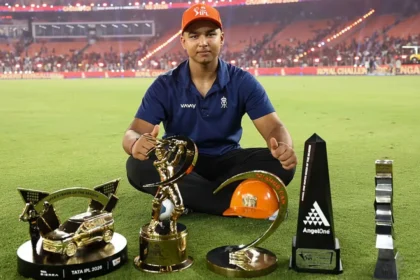 Vaibhav Suryavanshi Brand Value: Vaibhav Suryavanshi celebrating during IPL 2026 after winning Orange Cap and MVP award