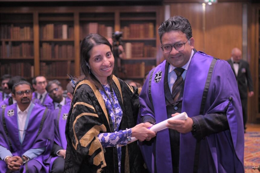 Senior nephrologist Dr Anil Prasad Bhatt receiving the prestigious FRCP Fellowship from the Royal College of Physicians in London.