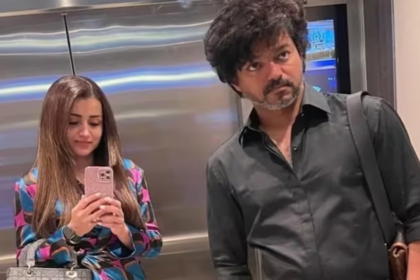 Trisha Krishnan and Thalapathy Vijay posing together during Vijay's 52nd birthday celebration, sparking discussion among fans about their friendship and public appearances.