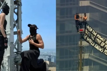 Empire State Proposal Viral Video: Russian couple proposes on top of the Empire State Building spire without safety gear in viral video.