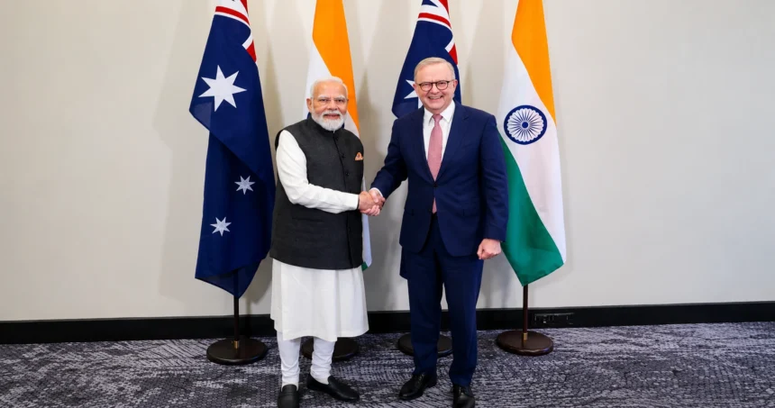 India Australia Defence Deal: PM Narendra Modi and Australian leaders announcing the India Australia Defence and Security Cooperation 2026 agreement.