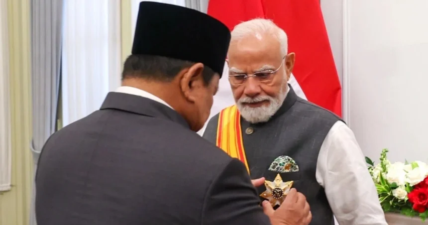 PM Modi Indonesia Highest Honor: Prime Minister Narendra Modi receiving Indonesia's highest honor Bintang Adipurna Medal from President Prabowo Subianto in Jakarta