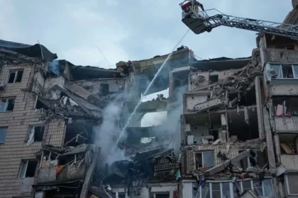 Russia Ukraine Missile Attack: Rescue teams work at a damaged residential building in Kyiv after the Russia Ukraine missile attack before the NATO Summit.