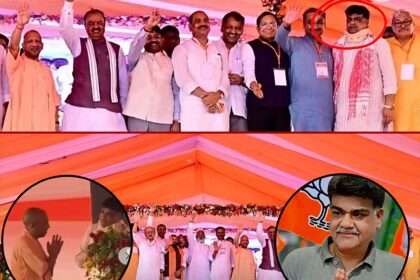 CM Yogi's Prayagraj Visit: Uproar over the presence of a convict in a 30-year-old murder case on CM Yogi's stage.