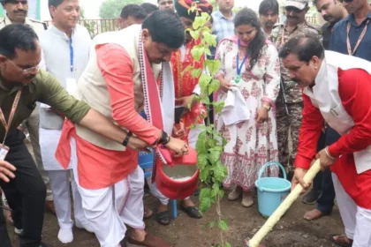 Water Conservation Campaign: Madhya Pradesh CM Mohan Yadav plants a sapling and distributes electric vehicles and tricycles during the Water Conservation Campaign closing ceremony in Rajgarh.