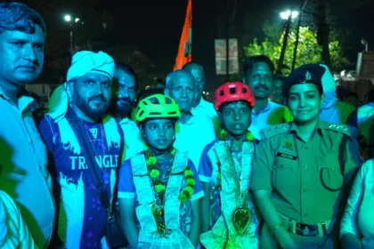 गाजियाबाद नंदिनी युग स्केटिंग गंगाजल यात्रा ACP स्वागत