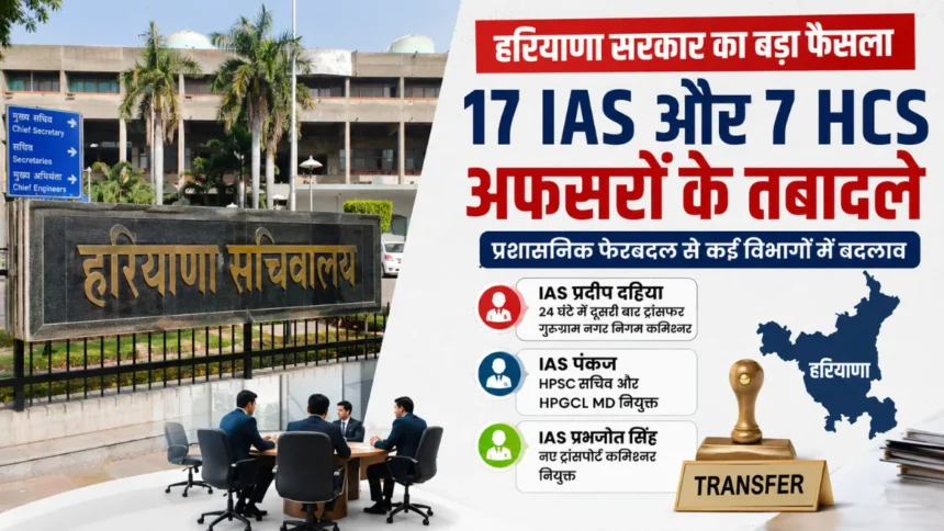 Haryana IAS Transfer 2026 list of 17 IAS and 7 HCS officers