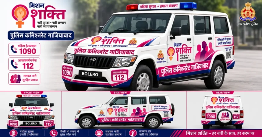 मिशन शक्ति केंद्र वाहन गाजियाबाद रवाना करते एडीसीपी केशव कुमार चौधरी